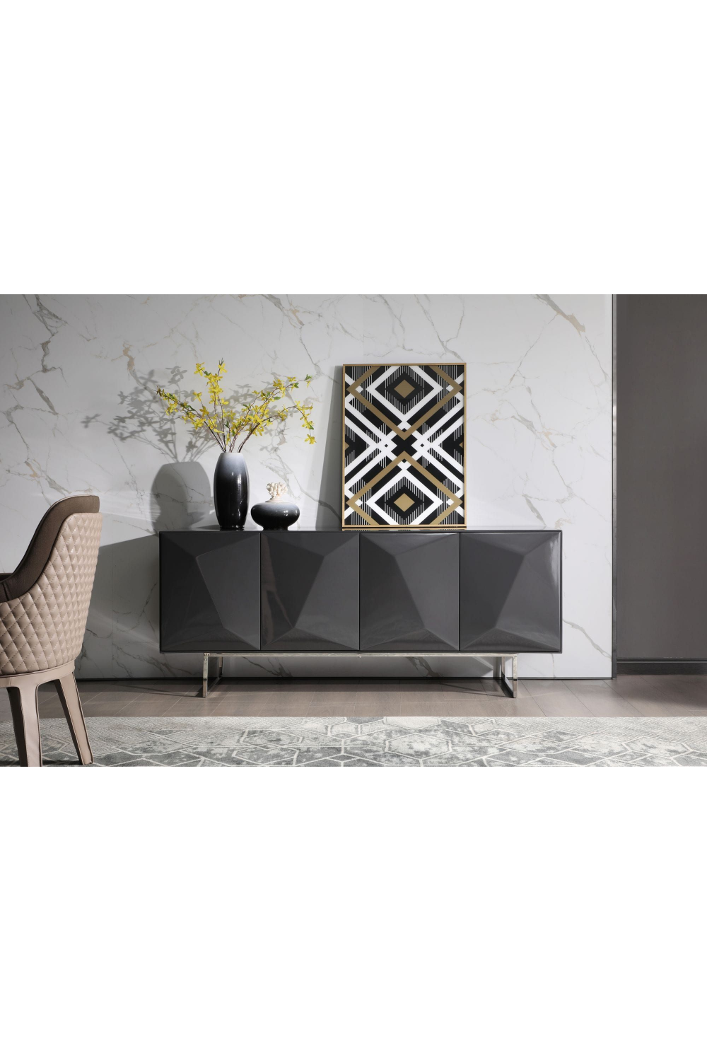   Gray Faceted 4-Door Sideboard | Oroa.com