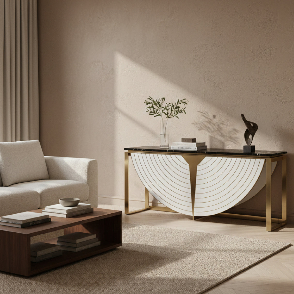   Gold-Framed Black Marble Console | Oroa.com