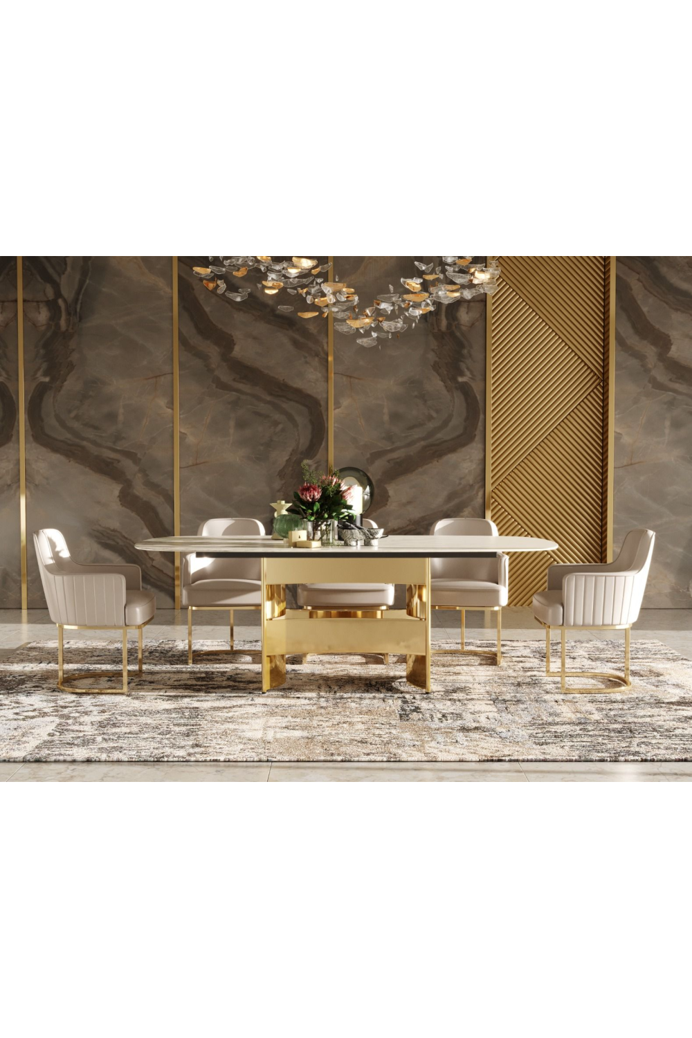   White Marble Gold Dining Table | Oroa.com