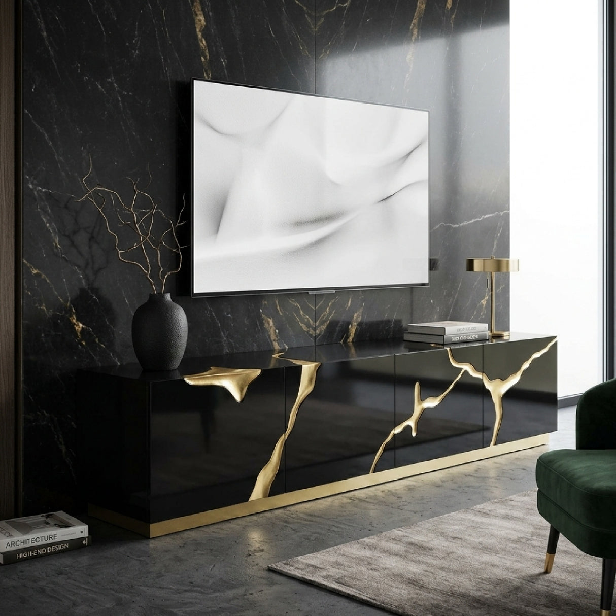   Black High Gloss & Gold TV Stand | Oroa.com