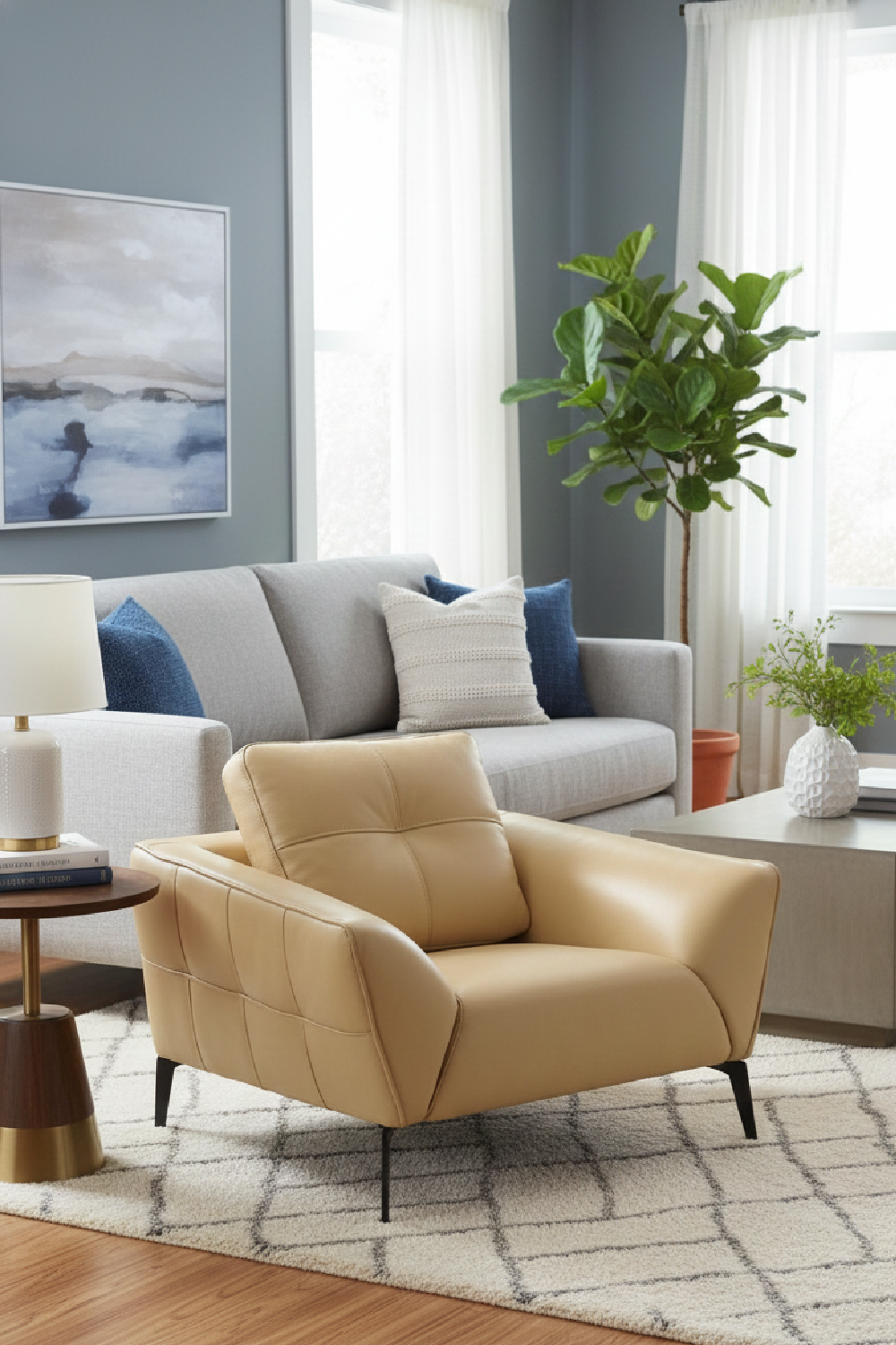   Beige Leather Lounge Chair | Oroa.com