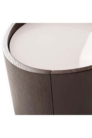   Round Brown Oak Nightstand | Oroa.com