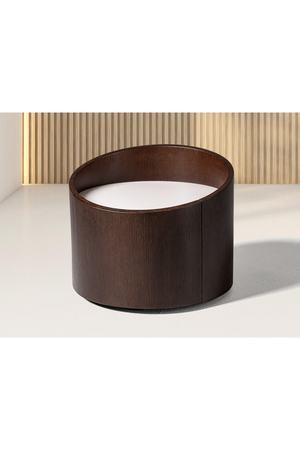   Round Brown Oak Nightstand | Oroa.com