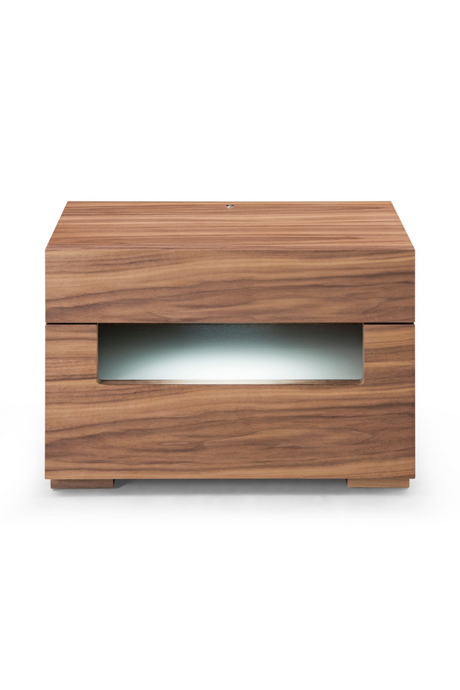   Walnut 2-Drawer LED Nightstand | Oroa.com