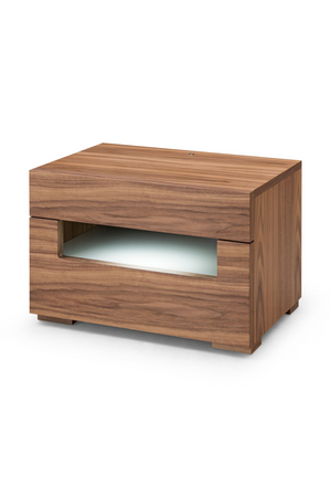   Walnut 2-Drawer LED Nightstand | Oroa.com