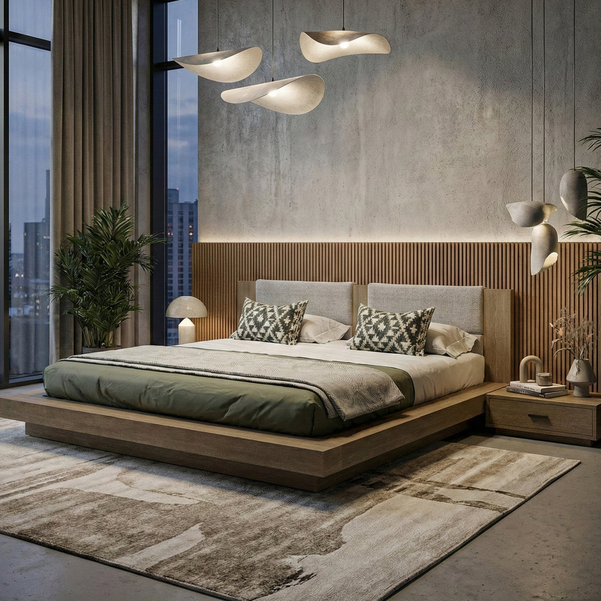   Walnut Bed with 2 Nightstands | Oroa.com