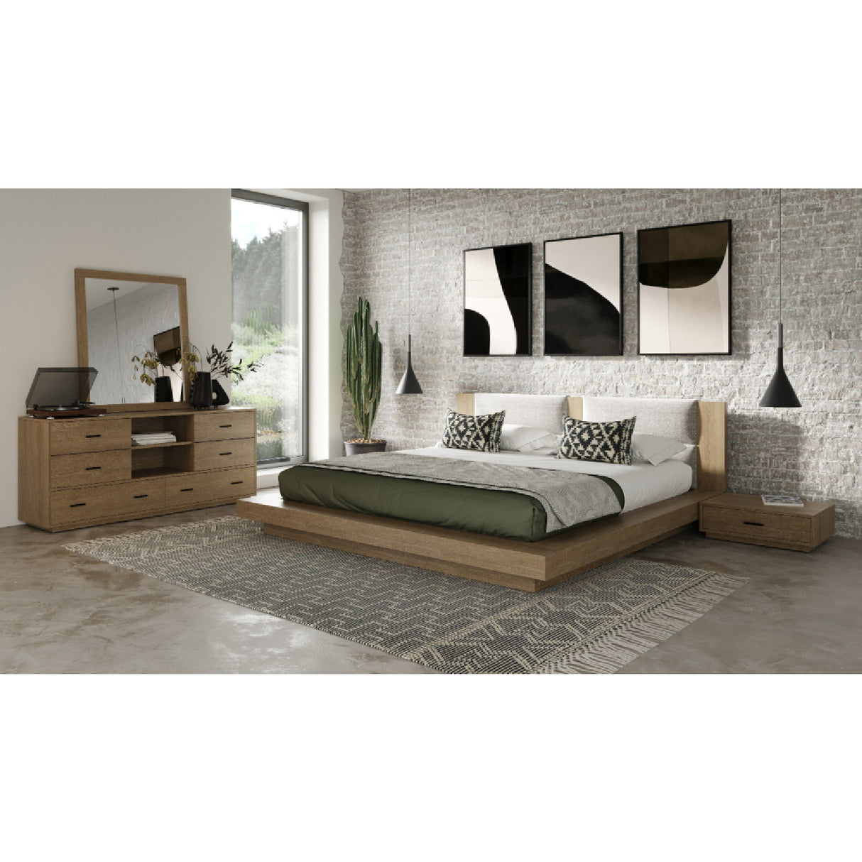   Walnut Bed with 2 Nightstands | Oroa.com