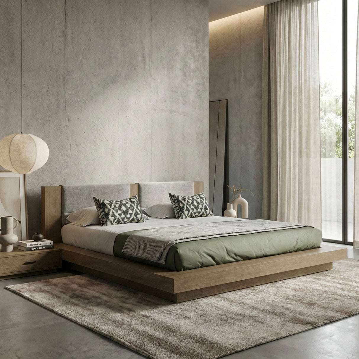   Walnut Bed with 2 Nightstands | Oroa.com
