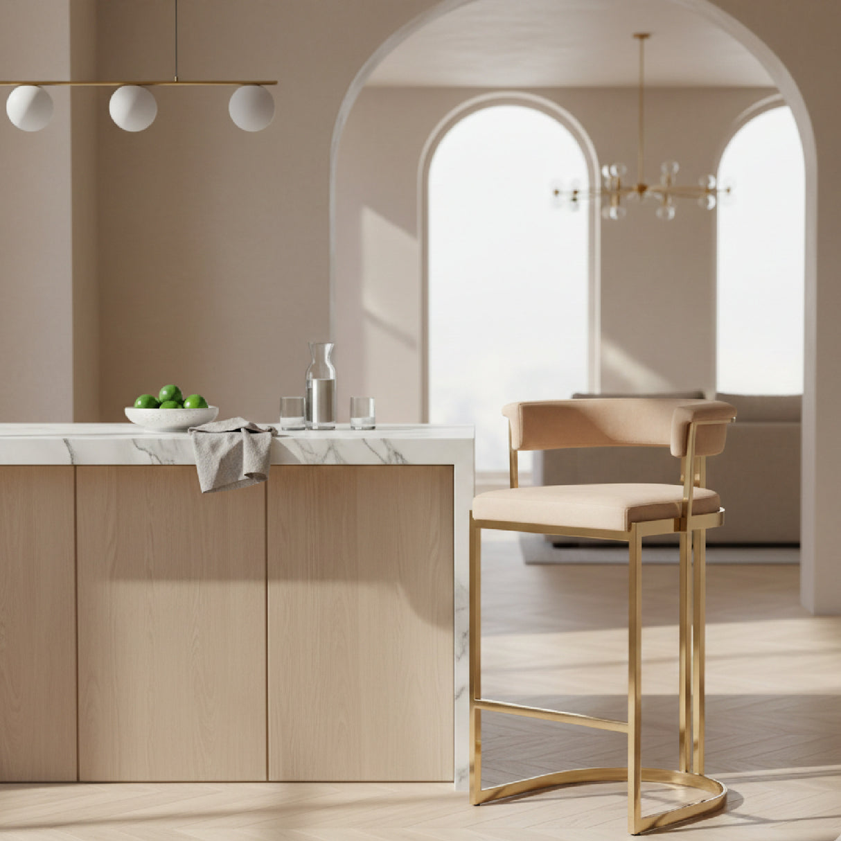   Beige Velvet Counter Stool | Oroa.com