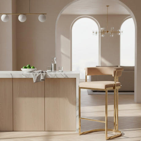  Beige Velvet Counter Stool | Oroa.com