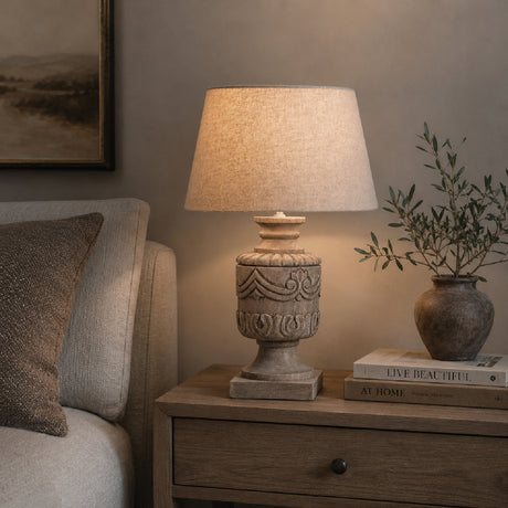   Carved Mango Wood Table Lamp | Oroa.com
