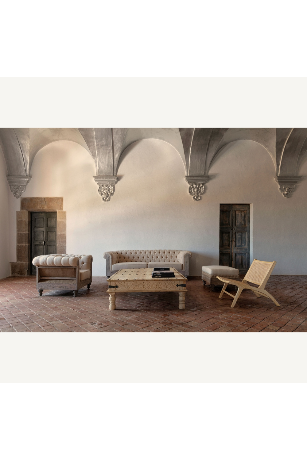   Beige Tufted Chesterfield Sofa | Oroa.com