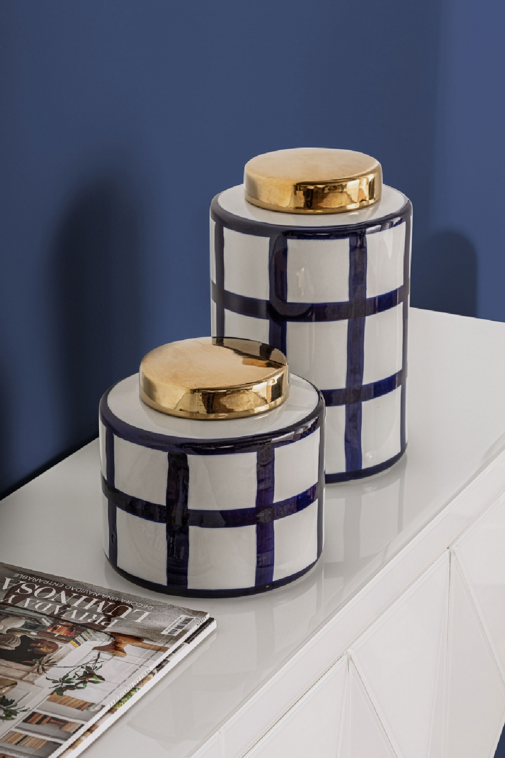   Blue Lined Ceramic Vase S | Oroa.com