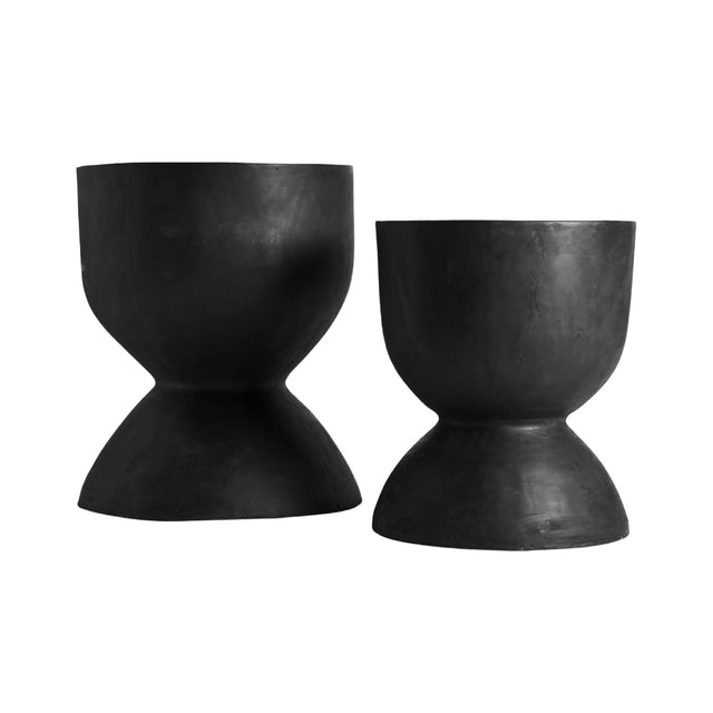 Modern European furniture - Black Terracotta Hourglass Planters (2) - www.oroa.com