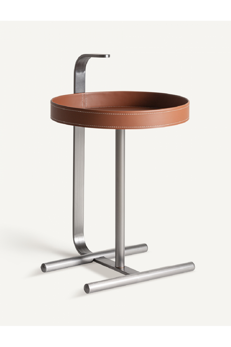   Brown Leather Side Table | Oroa.com
