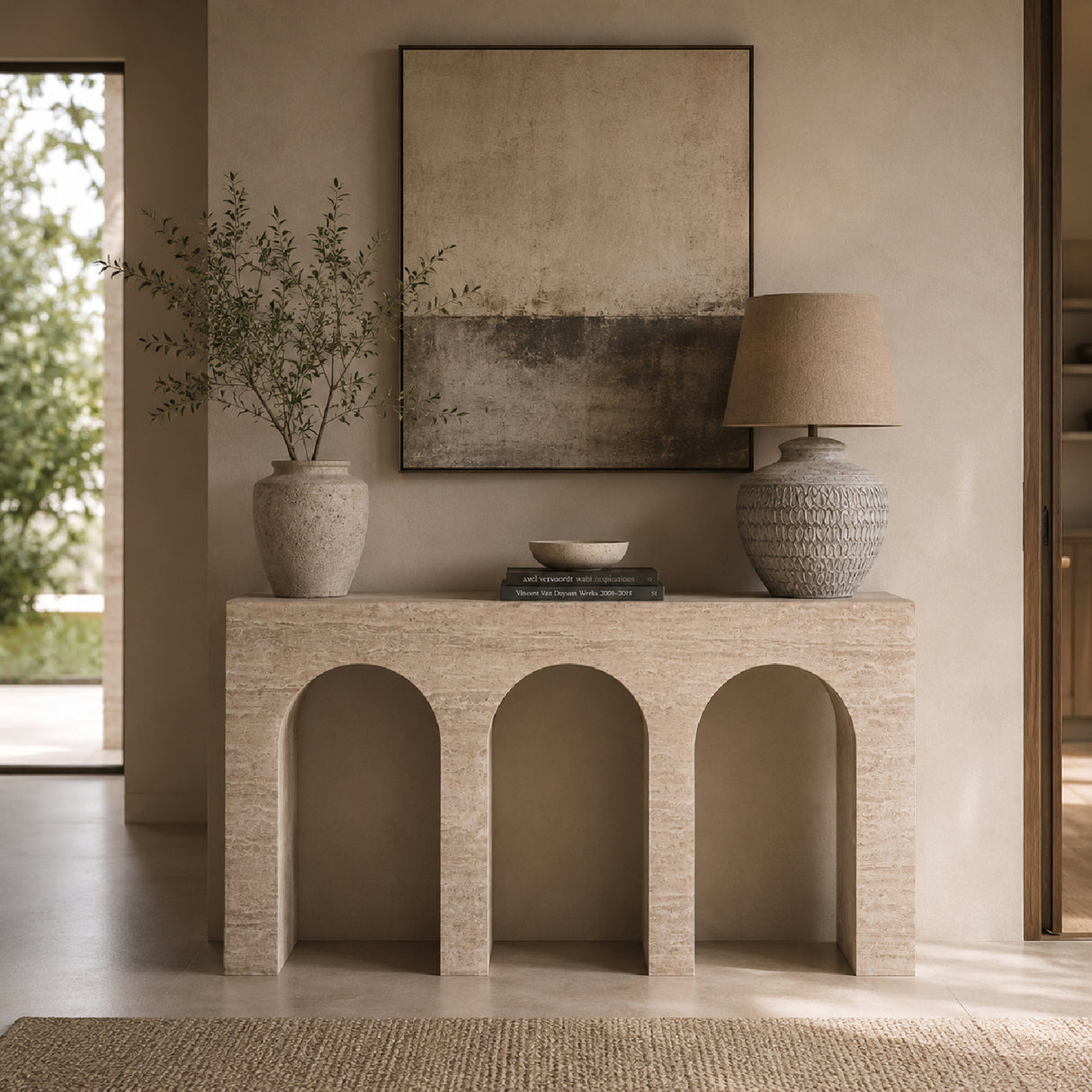   Beige Travertine Arched Console Table | Oroa.com