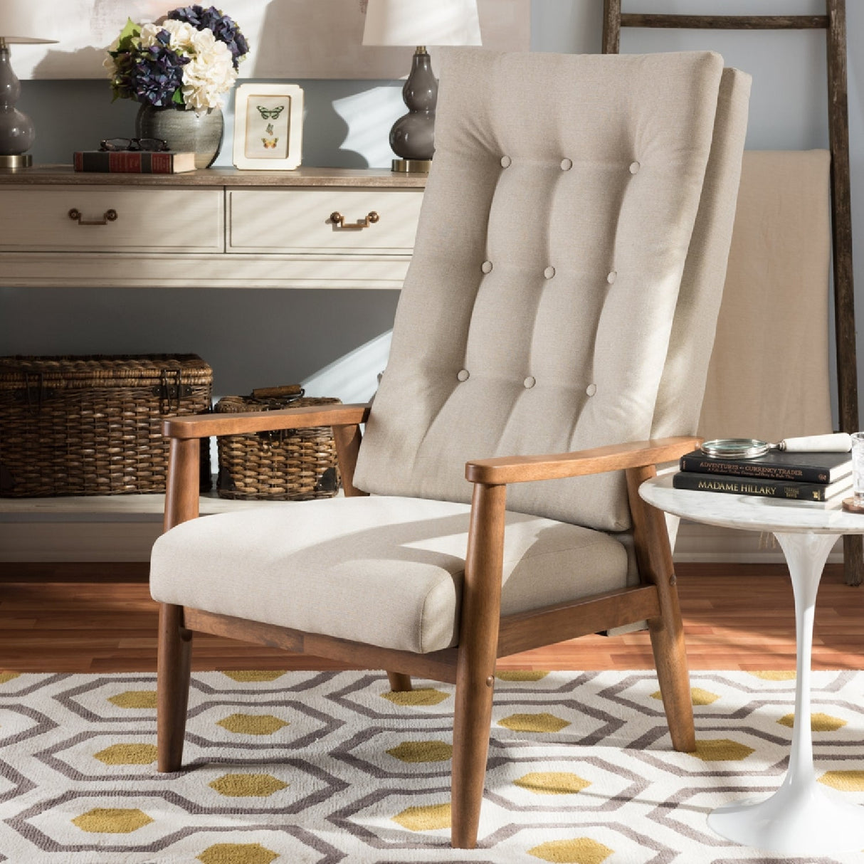   Modern European furniture - Beige Tufted High Back Accent Chair - www.oroa.com | Oroa.com