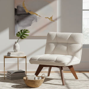   Modern European furniture - Cream Boucle Japandi Accent Chair - www.oroa.com | Oroa.com