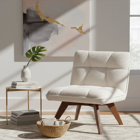   Modern European furniture - Cream Boucle Japandi Accent Chair - www.oroa.com | Oroa.com