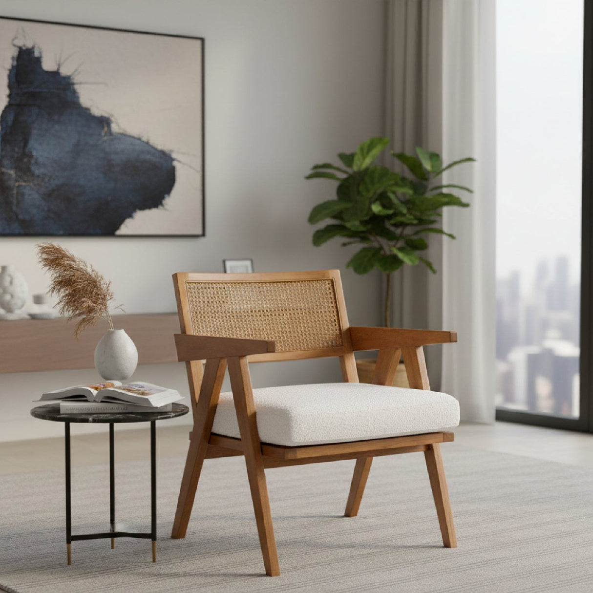   Modern European furniture - Japandi Cream Boucle Lounge Chair - www.oroa.com | Oroa.com