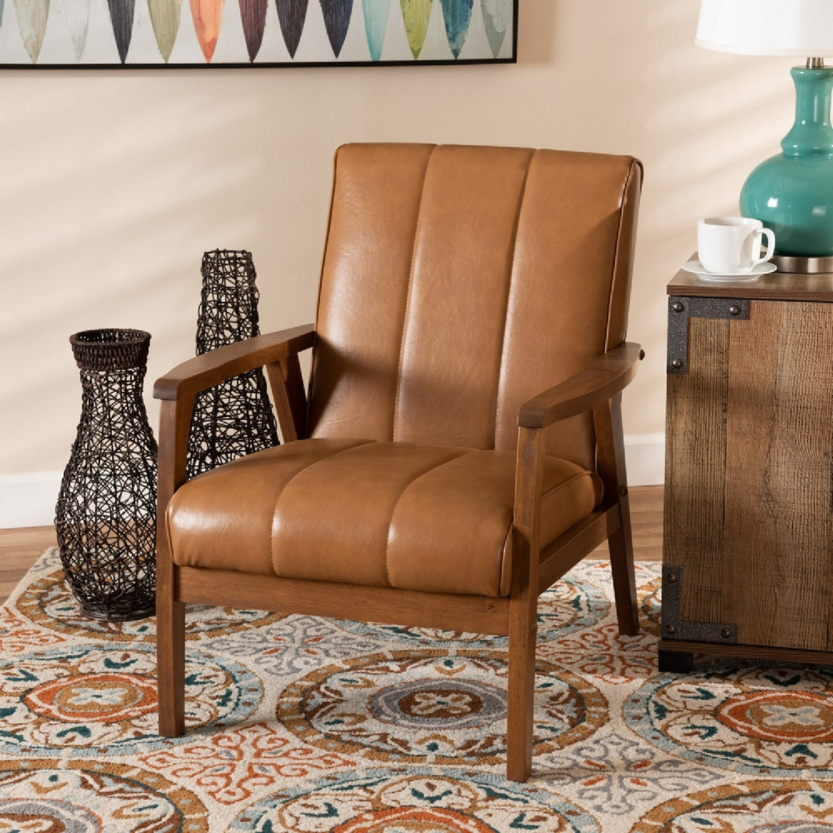  Modern European furniture - Tan Leather Effect Lounge Chair - www.oroa.com | Oroa.com