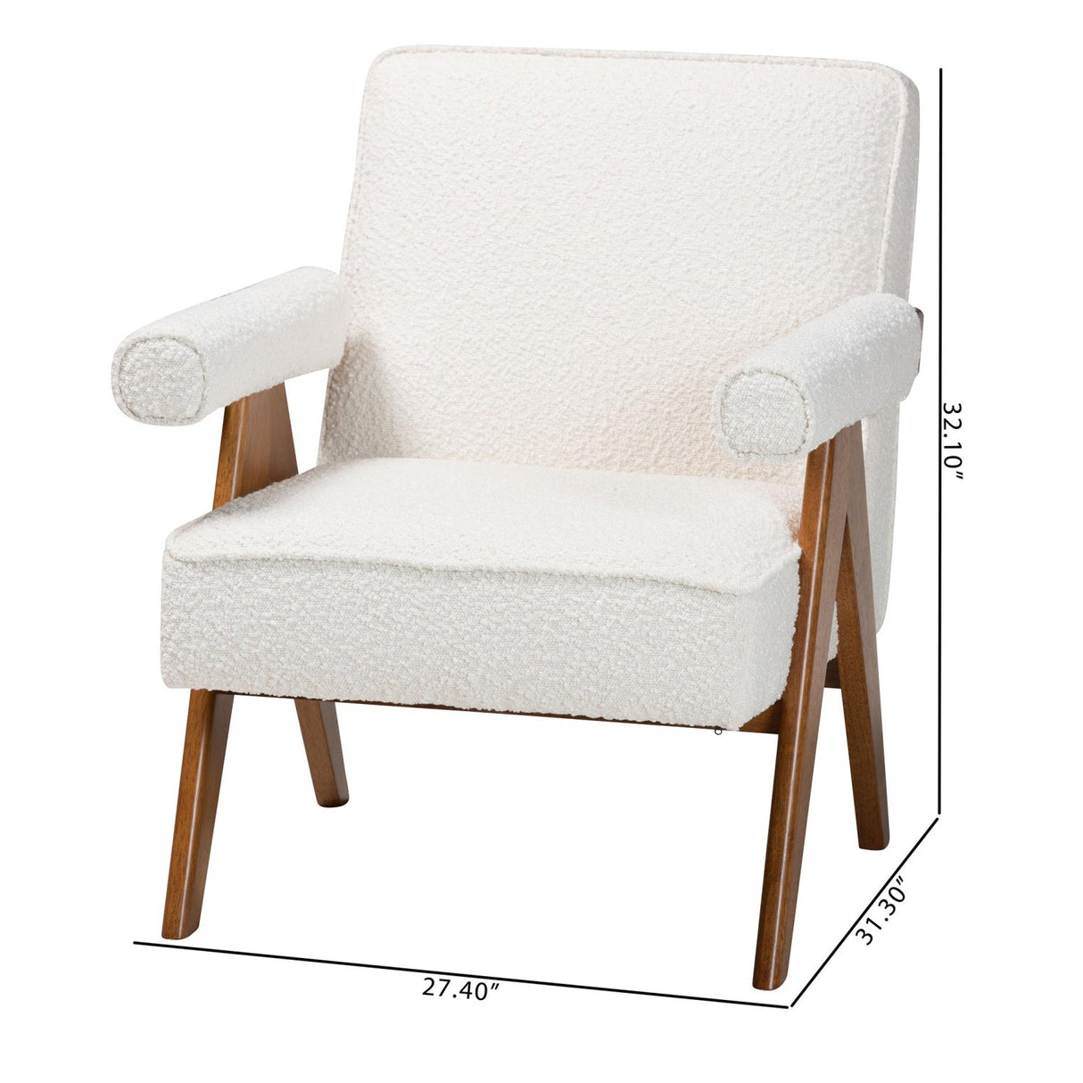   Modern European furniture - Cream Boucle Japandi Accent Armchair - www.oroa.com | Oroa.com