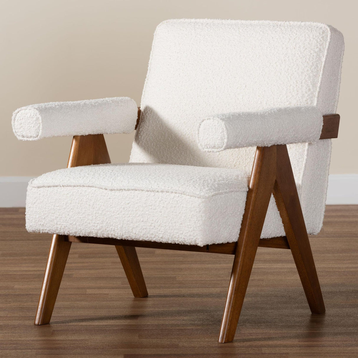   Modern European furniture - Cream Boucle Japandi Accent Armchair - www.oroa.com | Oroa.com