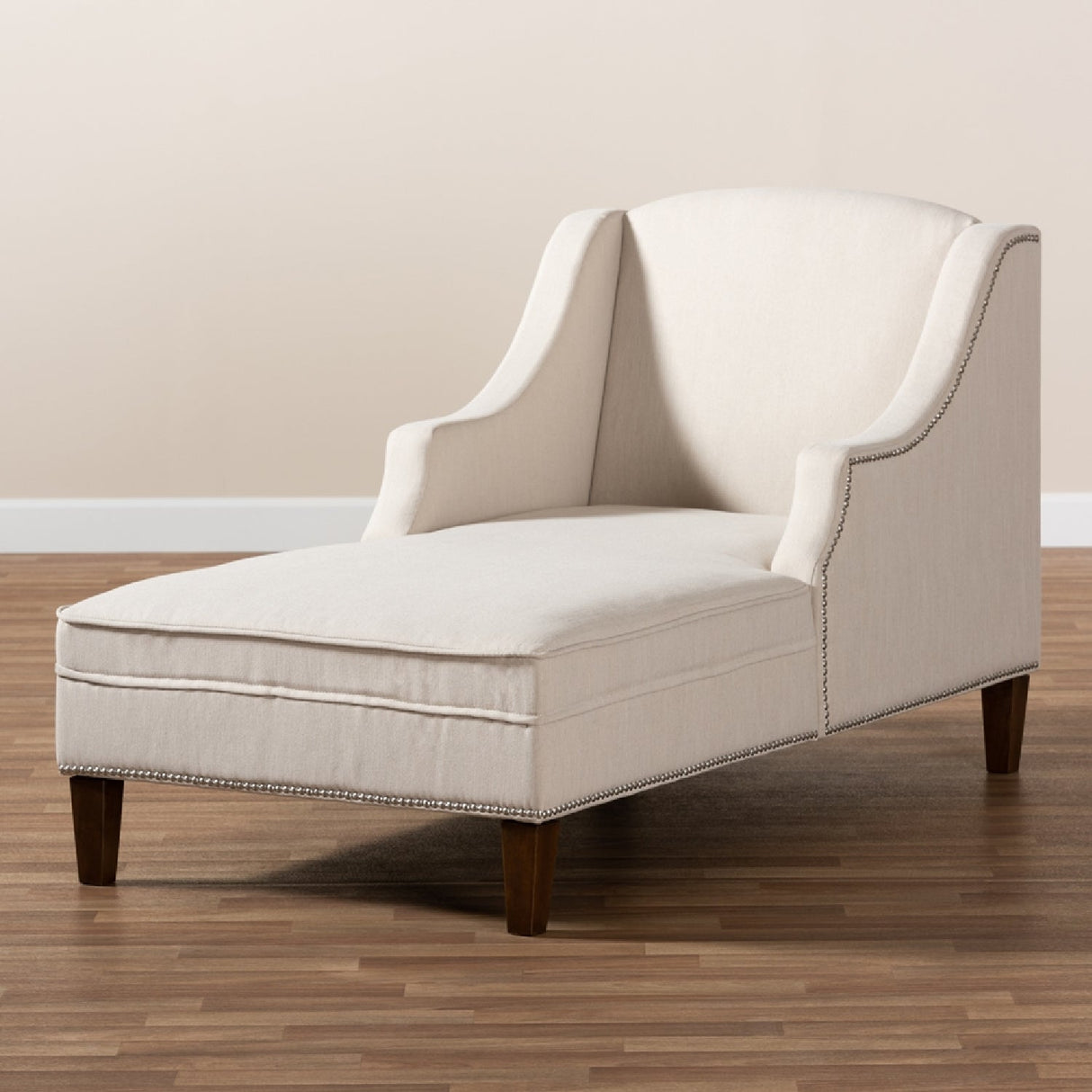   Modern European furniture - Beige Nailhead Trimmed Chaise Lounge - www.oroa.com | Oroa.com