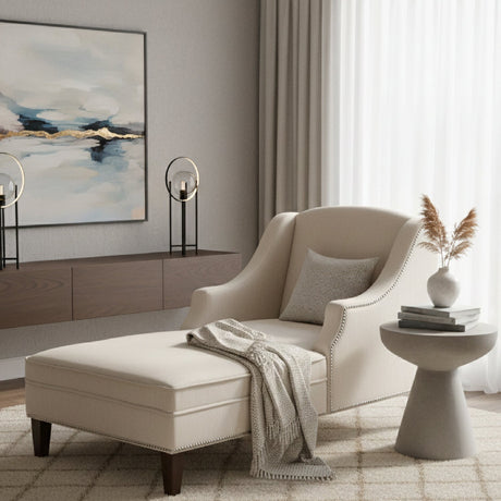   Modern European furniture - Beige Nailhead Trimmed Chaise Lounge - www.oroa.com | Oroa.com
