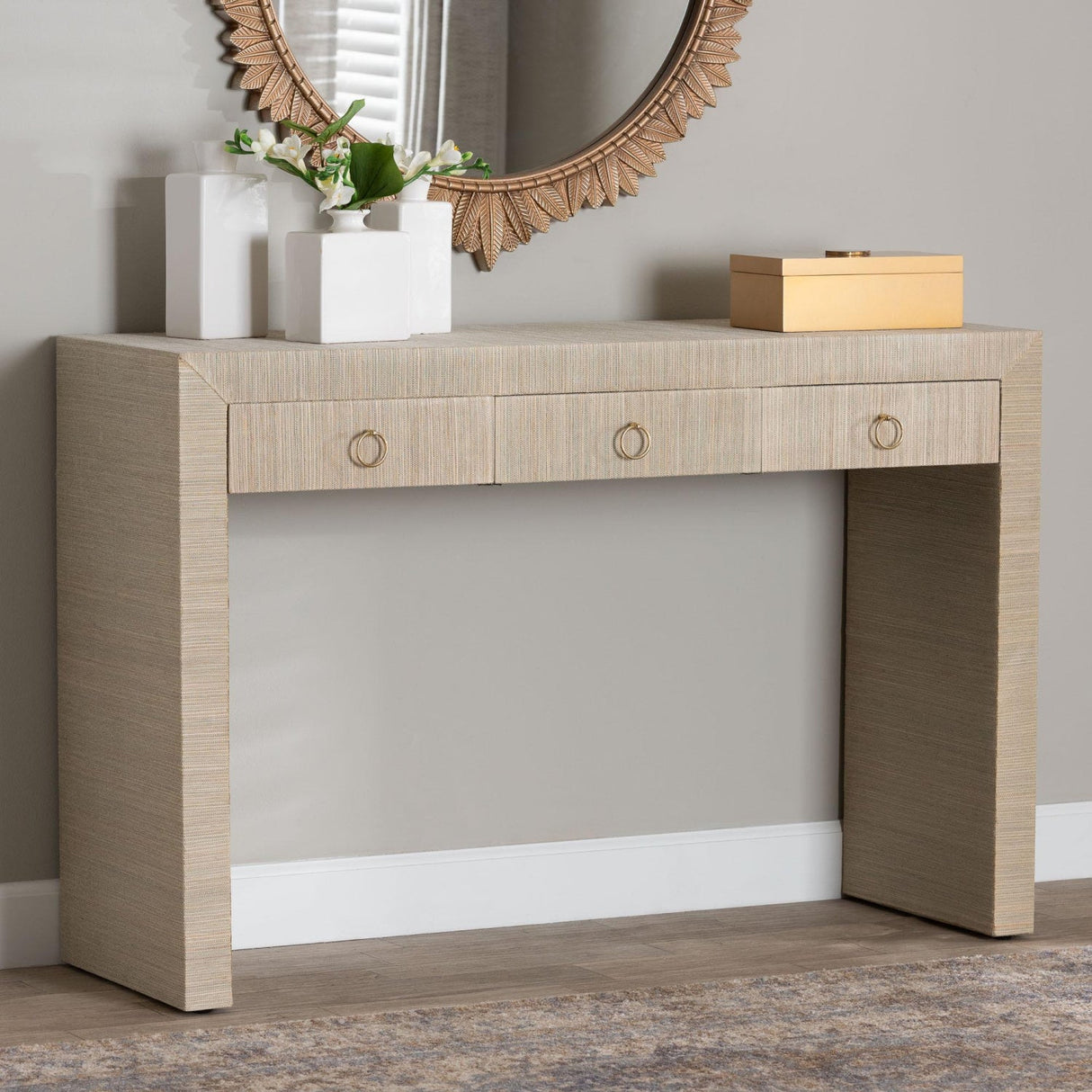   Modern European furniture - Natural Grasscloth 3 Drawer Console Table - www.oroa.com | Oroa.com