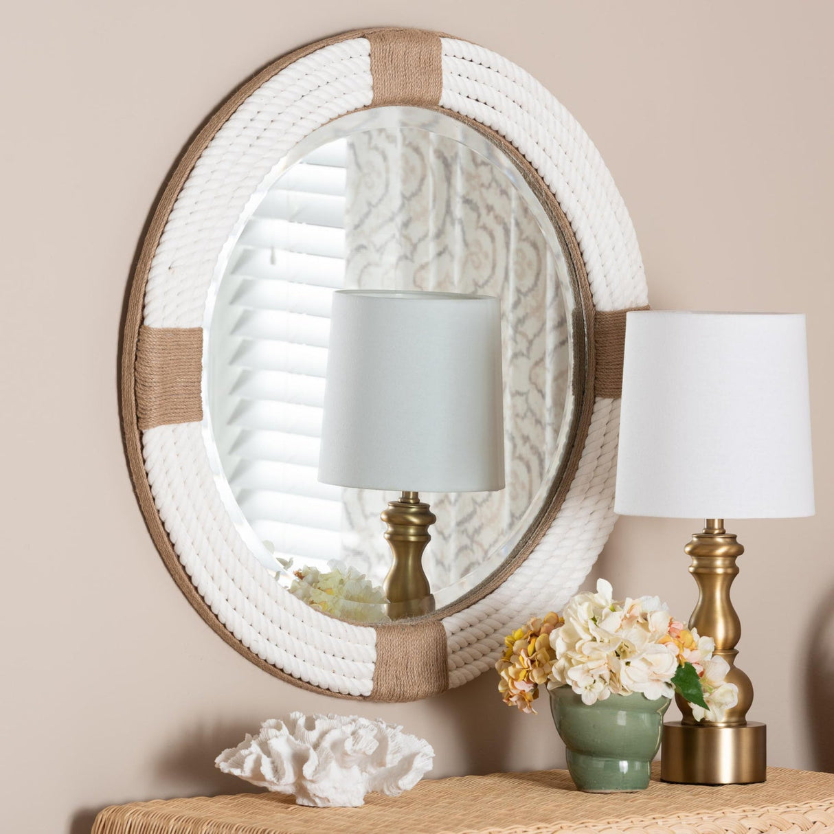   Modern European furniture - White Woven Round Mirror - www.oroa.com | Oroa.com