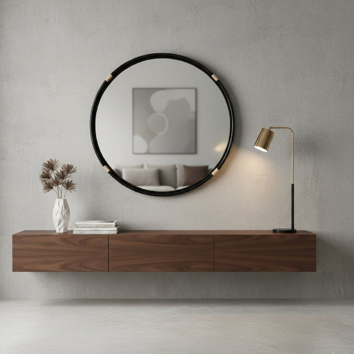   Modern European furniture - Round Black Rattan Wall Mirror - www.oroa.com | Oroa.com