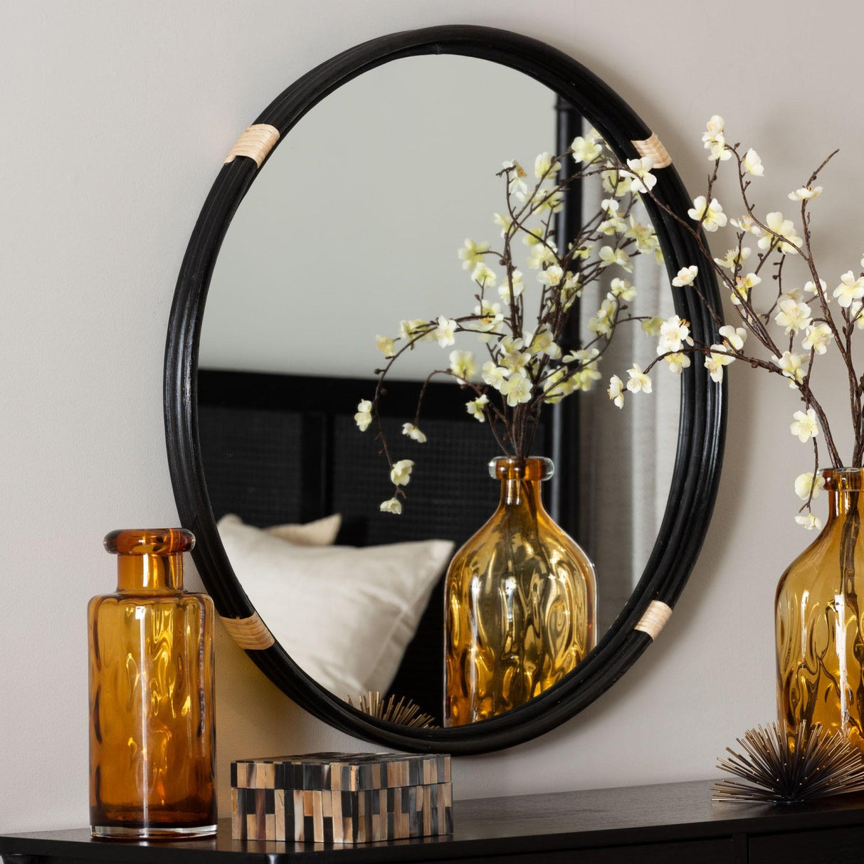   Modern European furniture - Round Black Rattan Wall Mirror - www.oroa.com | Oroa.com