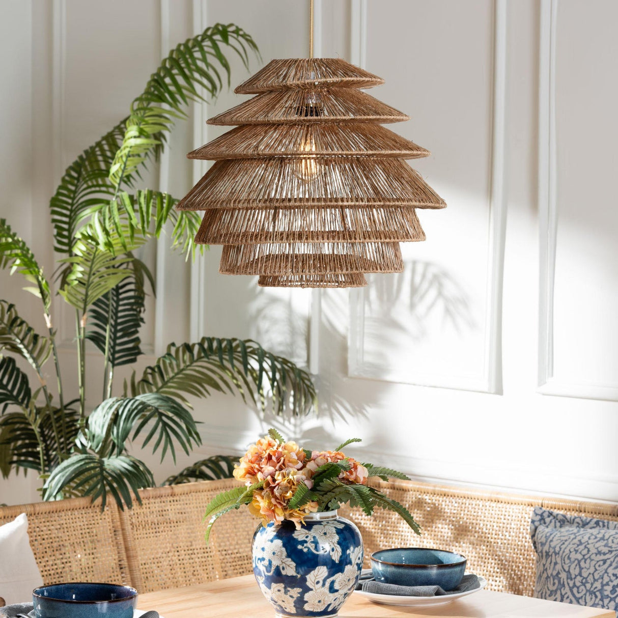   Modern European furniture - Woven Jute Tiered Pendant Lamp - www.oroa.com | Oroa.com