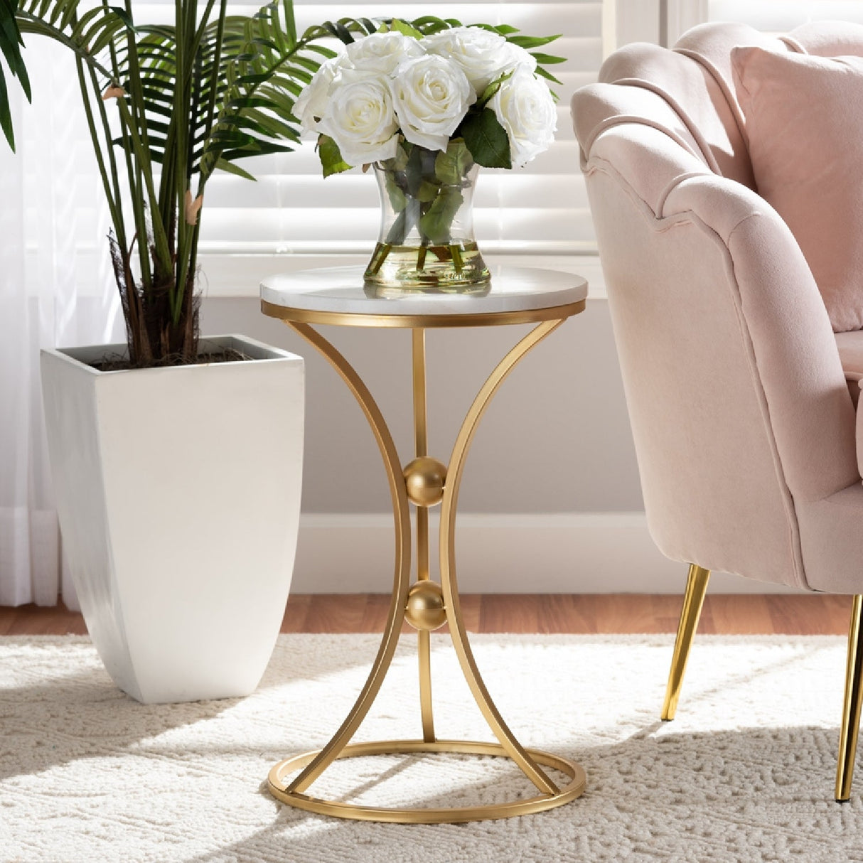   Modern European furniture - Gold Concave Marble End Table - www.oroa.com | Oroa.com