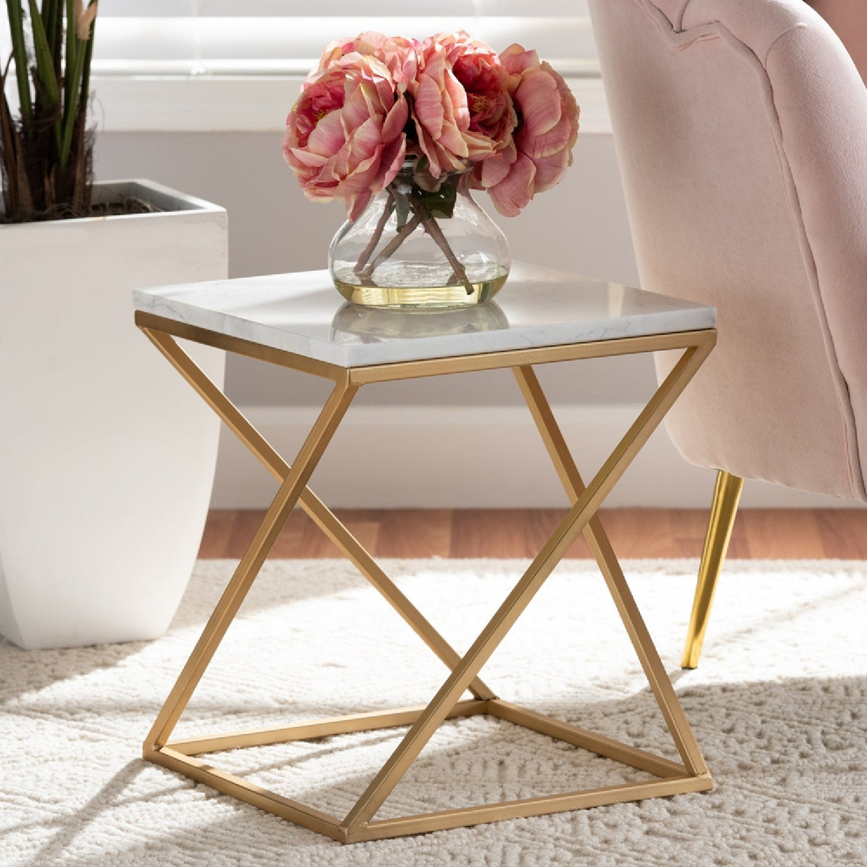   Modern European furniture - Gold Framed Marble End Table - www.oroa.com | Oroa.com