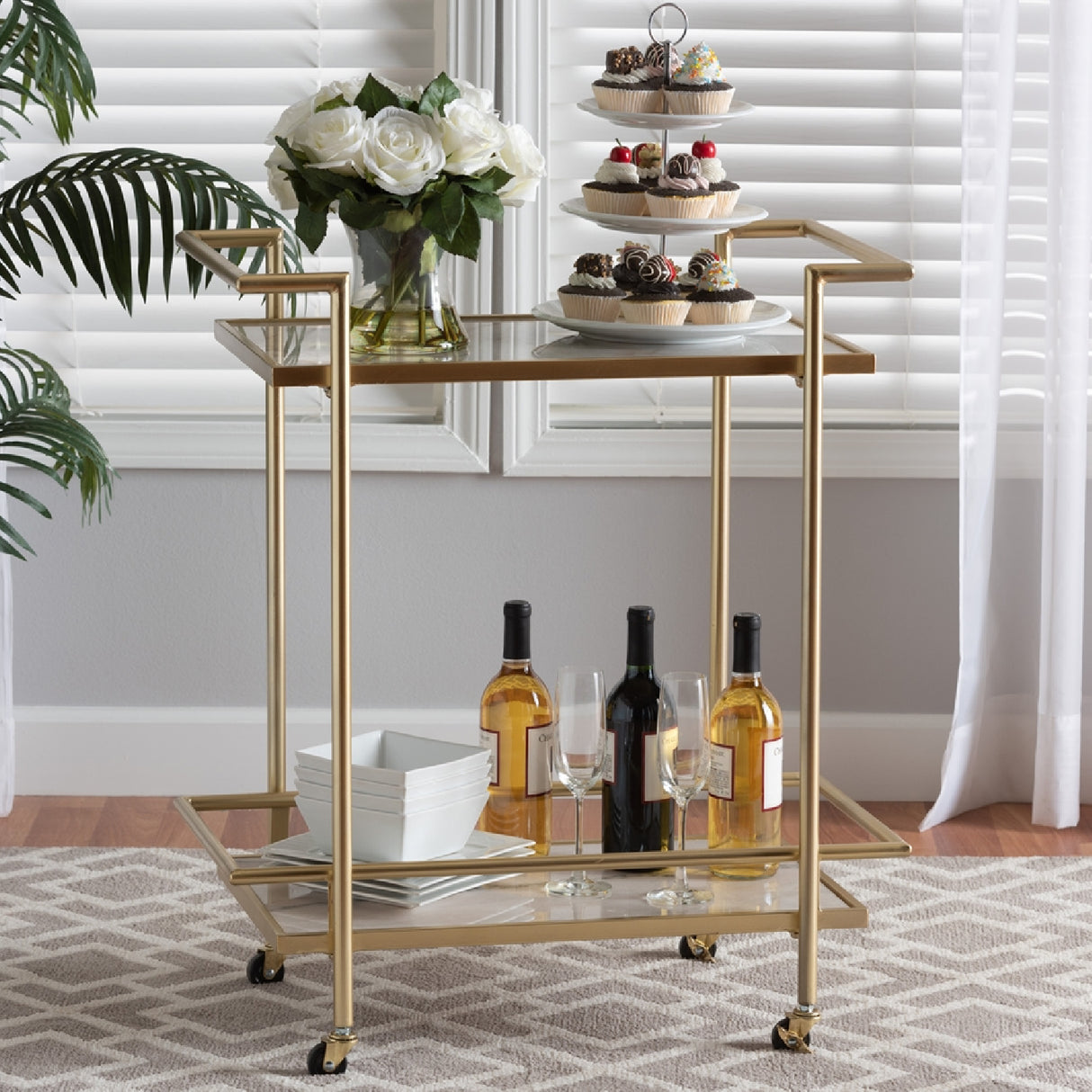   Modern European furniture - Gold-Framed Marble Wine Cart - www.oroa.com | Oroa.com