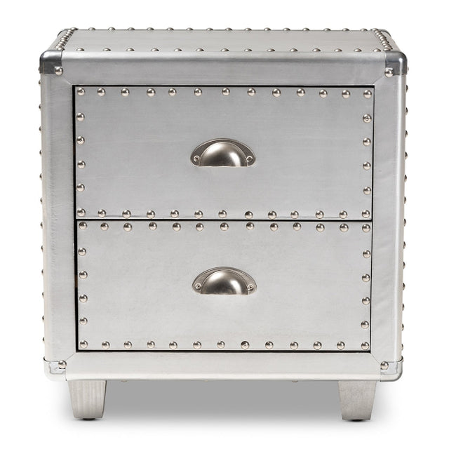 Modern European furniture - Silver Industrial 2 Drawer End Table - www.oroa.com