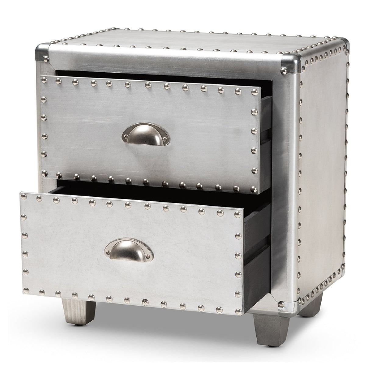   Modern European furniture - Silver Industrial 2 Drawer End Table - www.oroa.com | Oroa.com