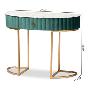   Modern European furniture - Green Velvet 1 Drawer Console Table - www.oroa.com | Oroa.com