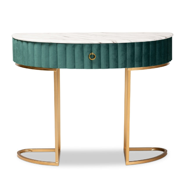 Modern European furniture - Green Velvet 1 Drawer Console Table - www.oroa.com
