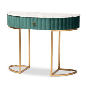   Modern European furniture - Green Velvet 1 Drawer Console Table - www.oroa.com | Oroa.com