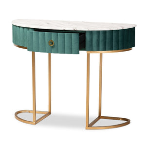   Modern European furniture - Green Velvet 1 Drawer Console Table - www.oroa.com | Oroa.com