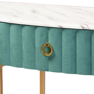   Modern European furniture - Green Velvet 1 Drawer Console Table - www.oroa.com | Oroa.com