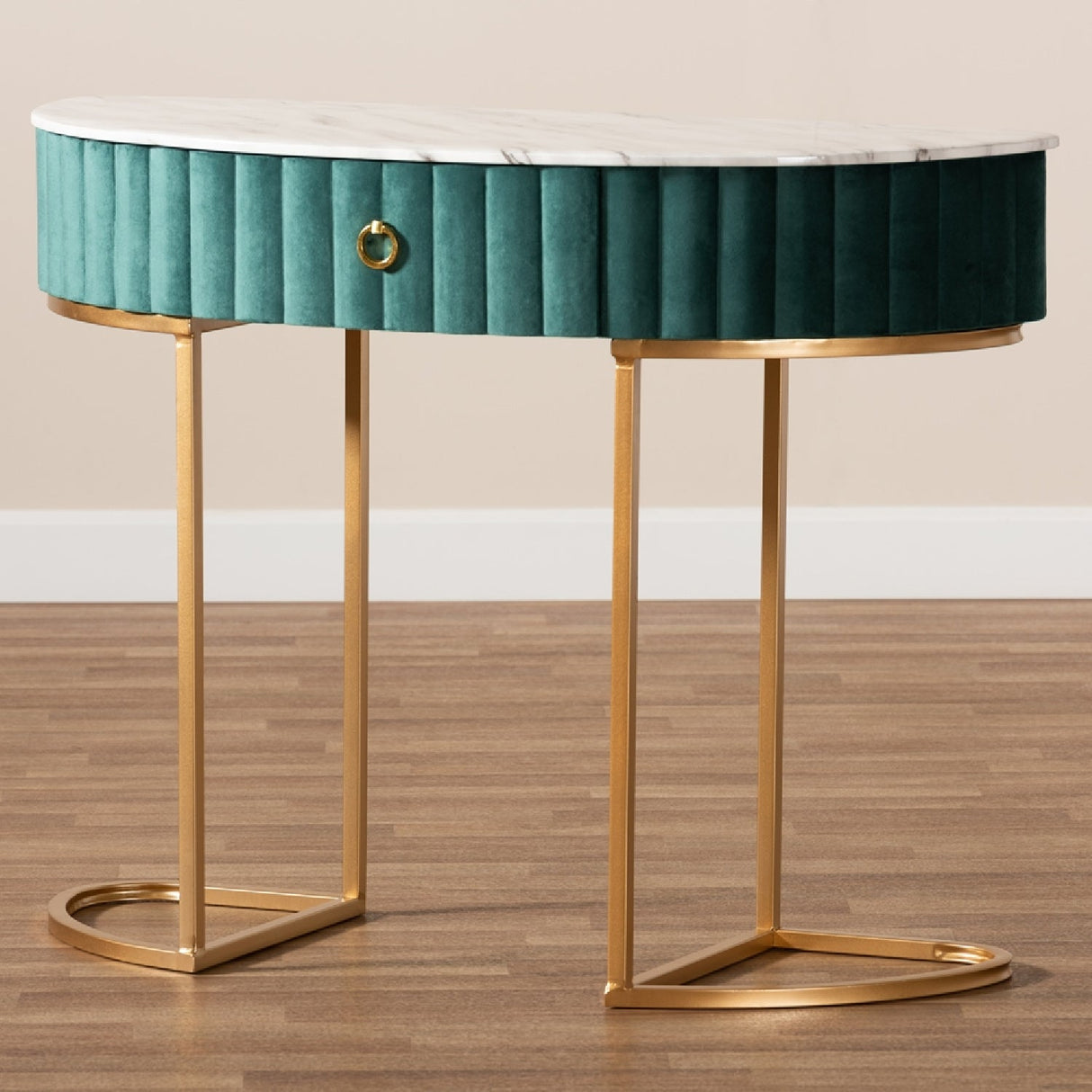   Modern European furniture - Green Velvet 1 Drawer Console Table - www.oroa.com | Oroa.com