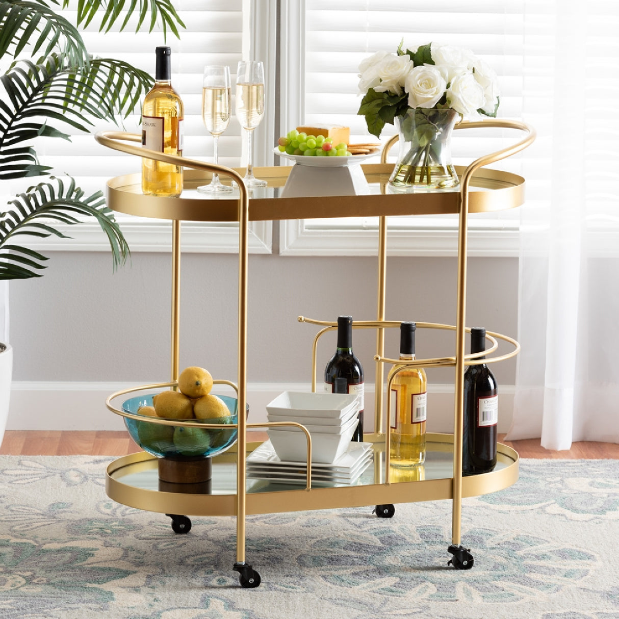   Modern European furniture - Brushed Gold Wine Bar Cart - www.oroa.com | Oroa.com