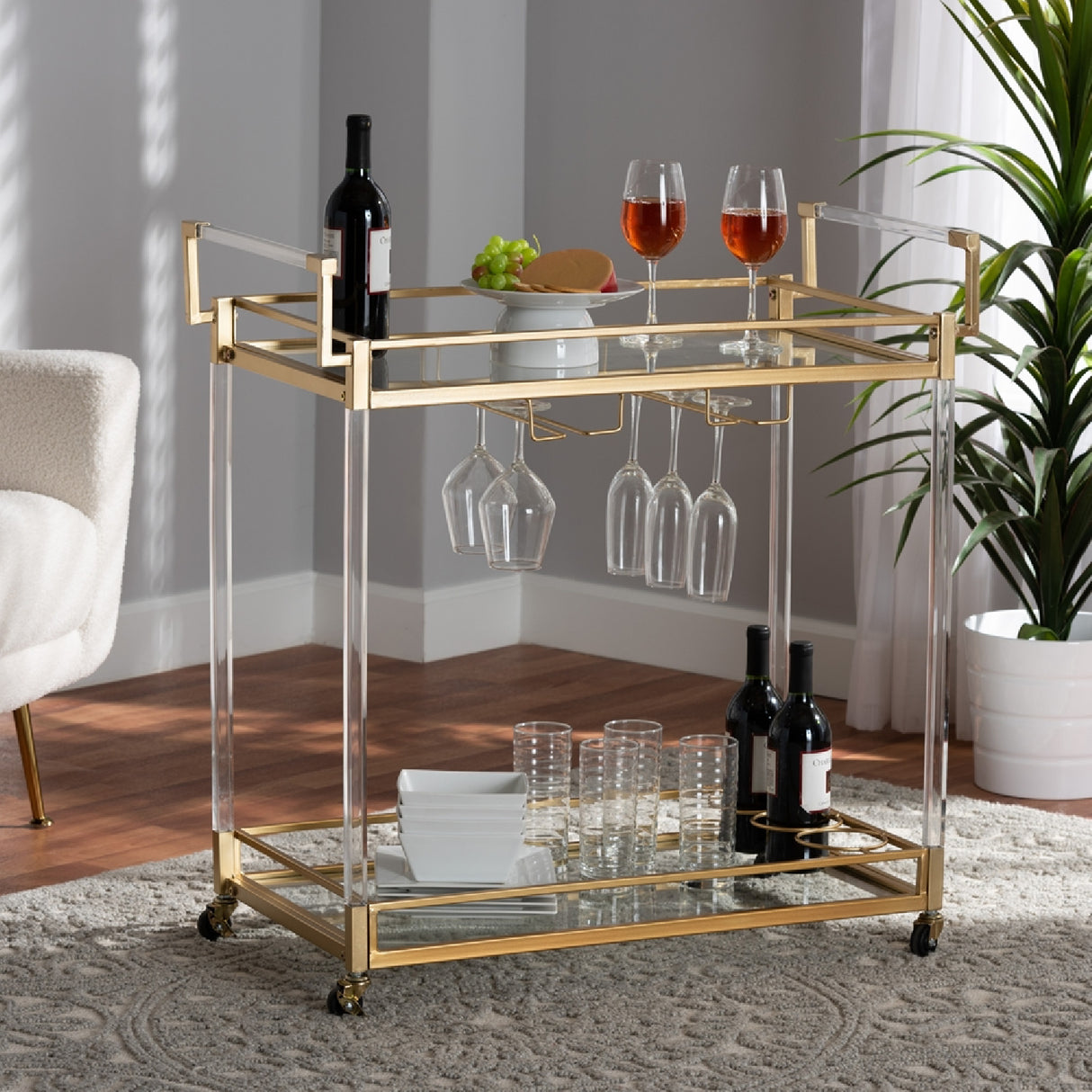   Modern European furniture - Gold & Glass Wine Cart  - www.oroa.com | Oroa.com