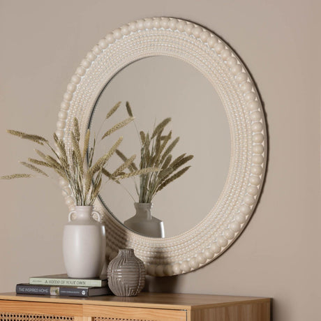   Contract furniture - Round White Beaded Accent Mirror -  www.oroatrade.com | Oroa.com