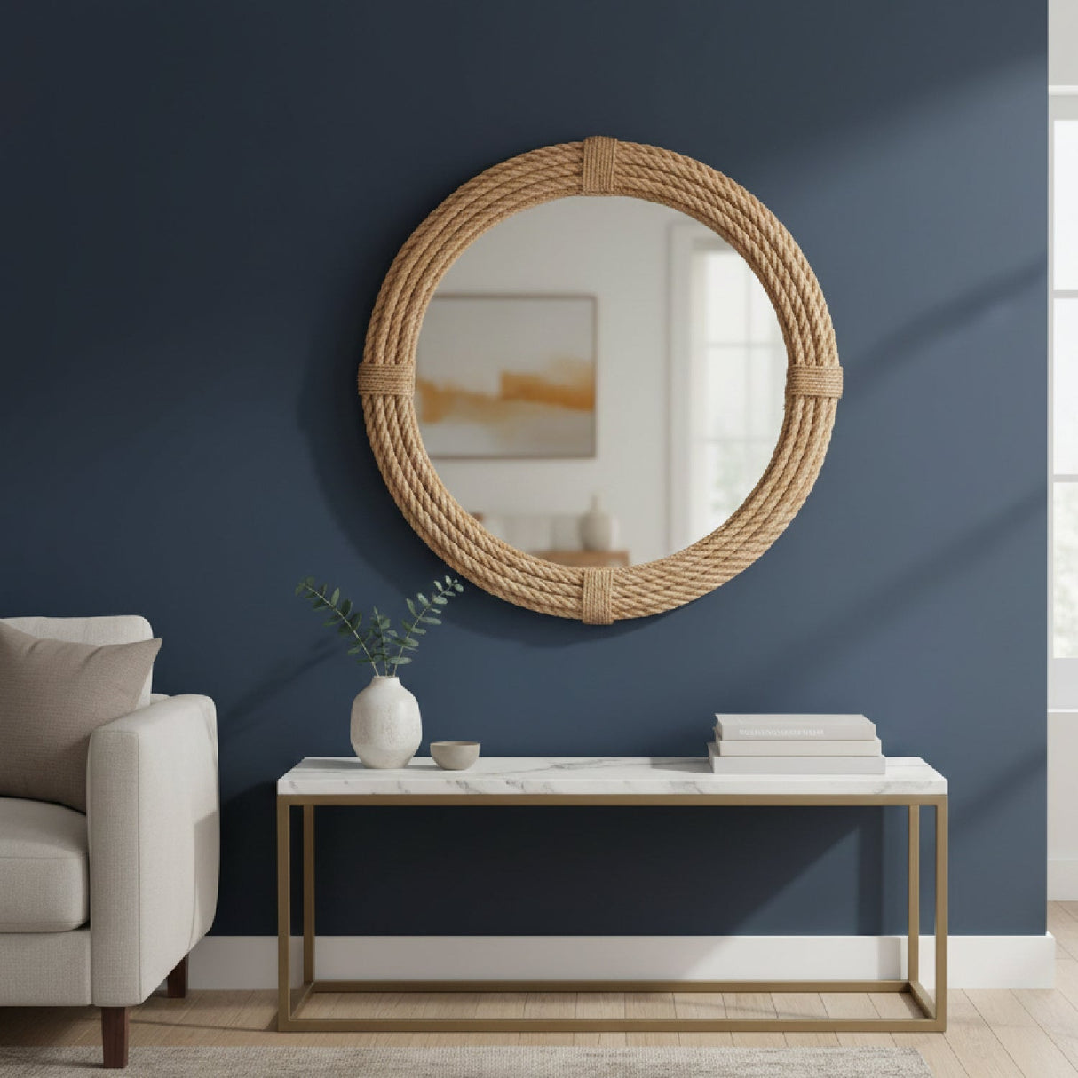   Contract furniture - Woven Rope Round Wall Mirror - www.oroatrade.com | Oroa.com