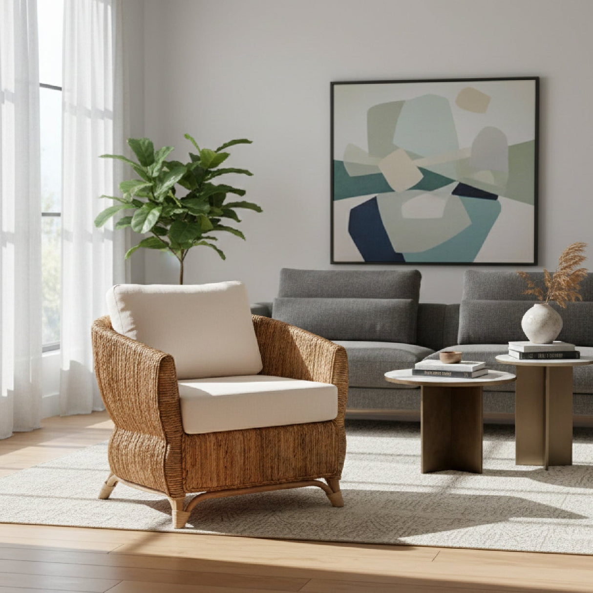   Modern European furniture -Cushioned Woven Seagrass Lounge Chair- www.oroa.com | Oroa.com